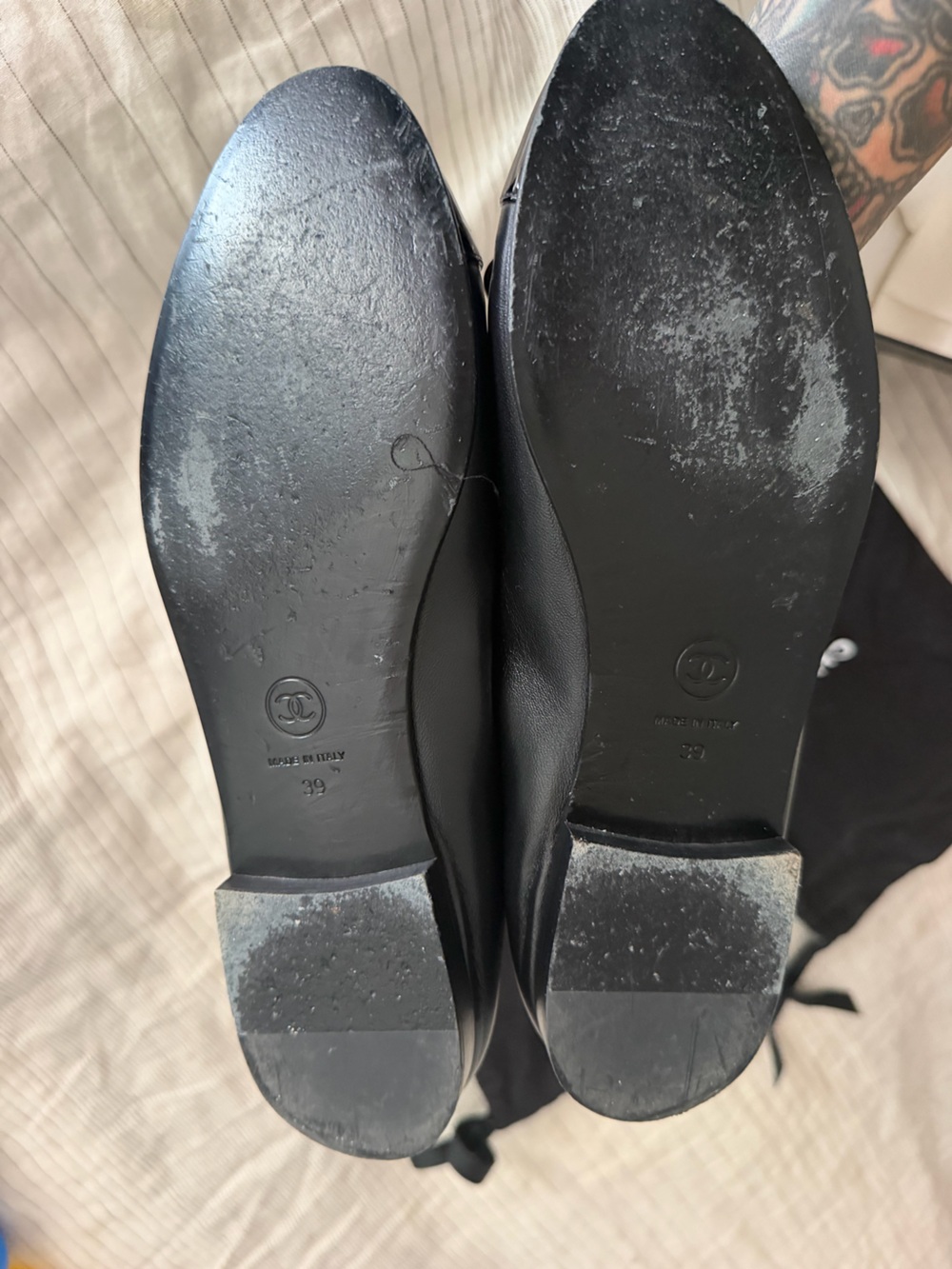 CHANEL Black Leather Ballet Flats Women’s AMAZING SHAPE